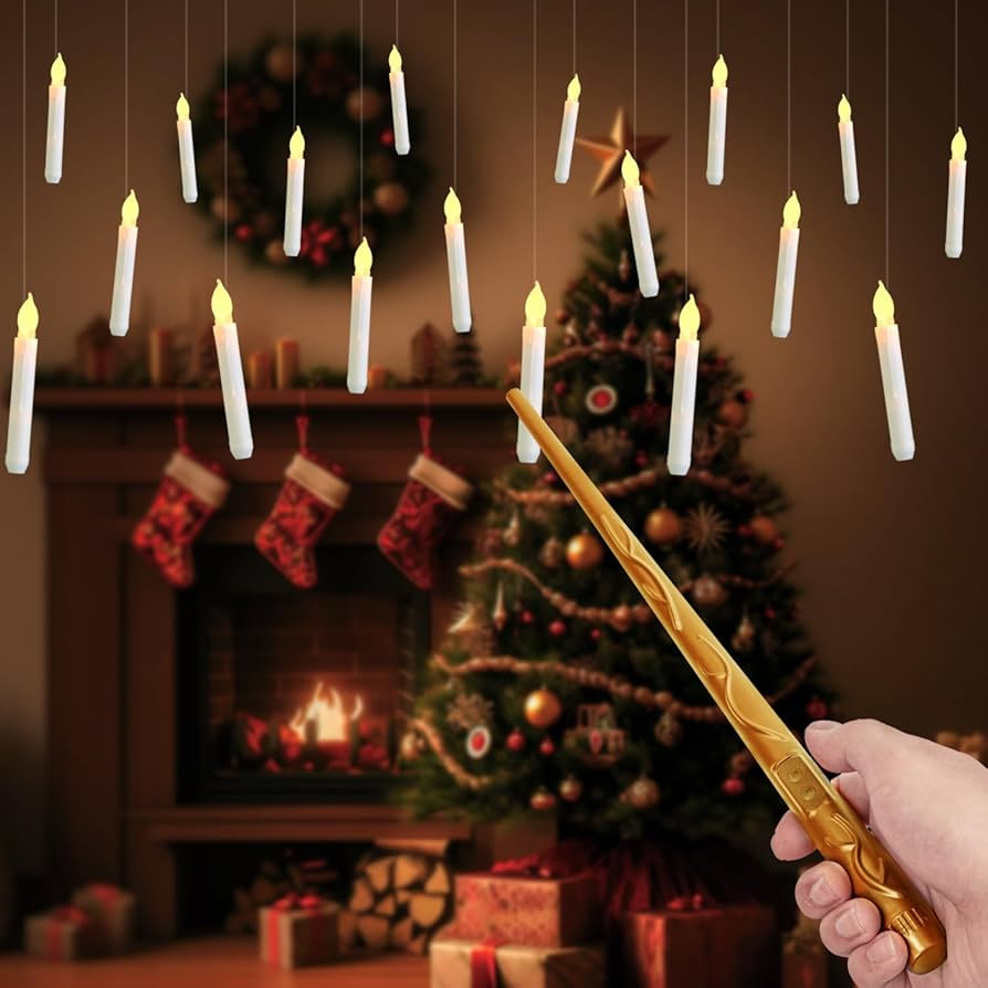 Homemory Hanging Floating Candles with Wand Remote and String, 12 Pcs Flying Flameless LED Taper ... | Amazon (US)
