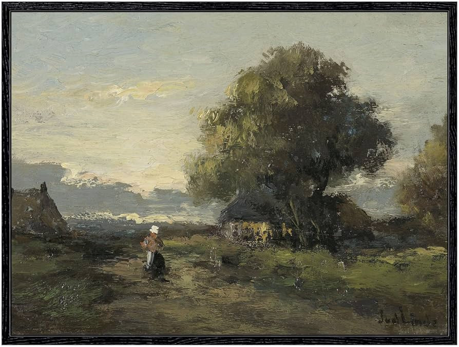 ARPEOTCY Vintage Country Farm Black Framed Wall Art, Road under Tree Scenery Painting Decor Aesth... | Amazon (US)