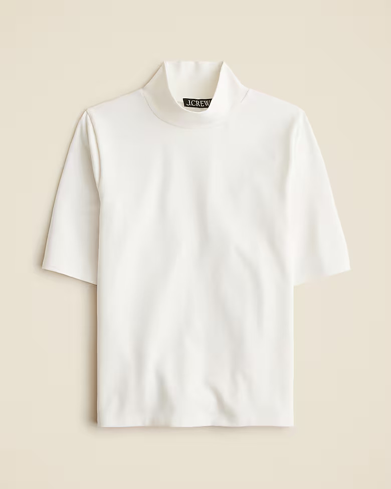 Stretch cotton-blend mockneck elbow-sleeve T-shirt | J. Crew US