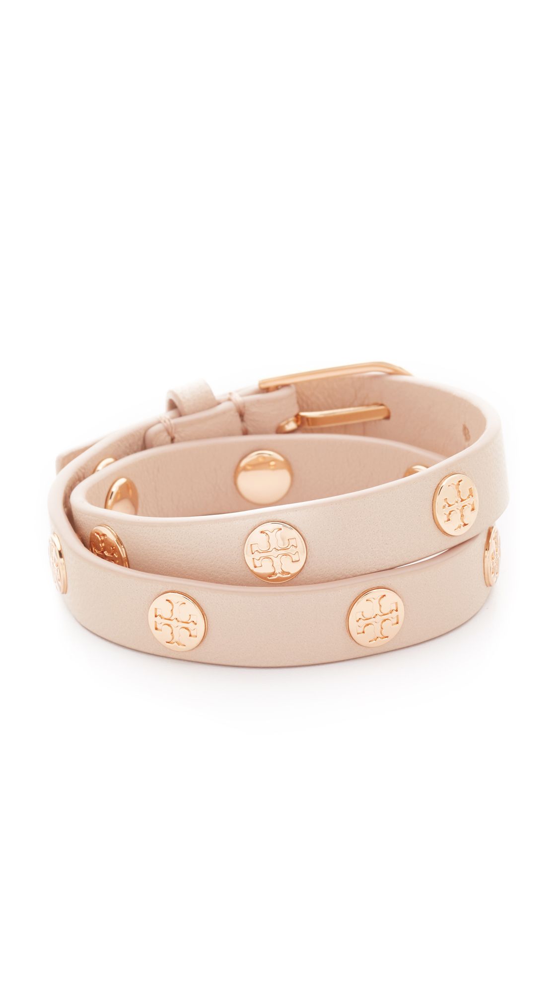 Tory Burch Double Wrap Logo Stud Bracelet - Light Oak/Rose Gold | Shopbop