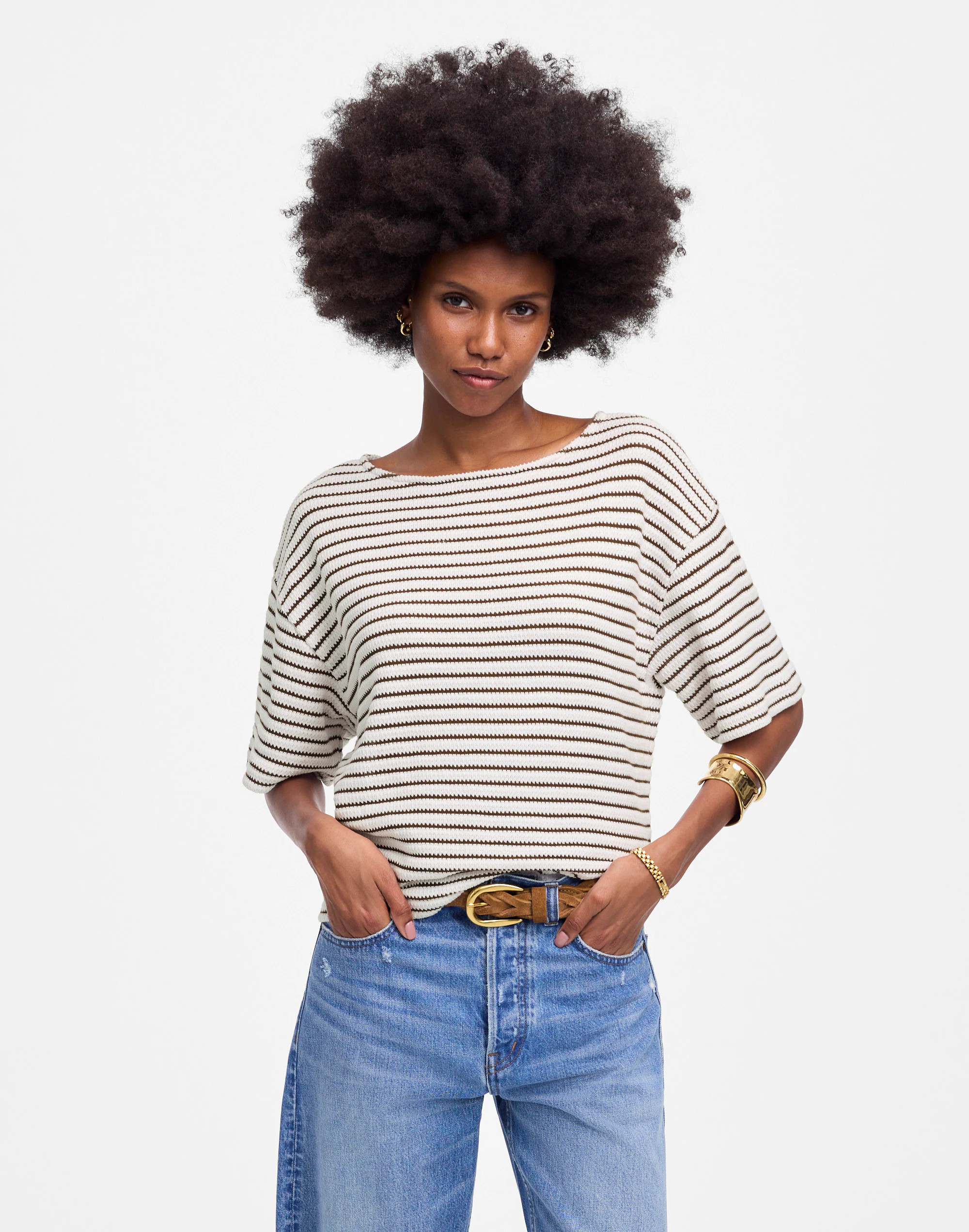 Embroidered Boxy Knit Tee in Stripe | Madewell