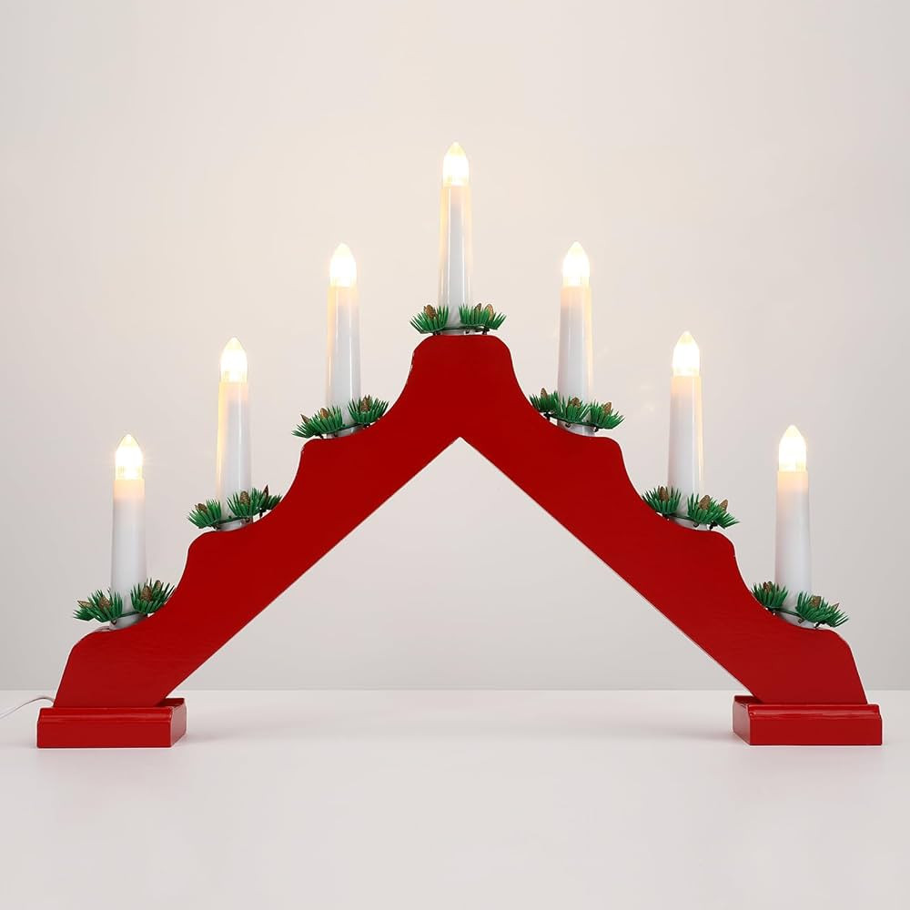 Lewondr Christmas Swedish Candelabra, Electric Candles with 7 Flameless Taper Candles, USB Powere... | Amazon (US)