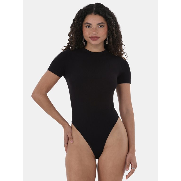 No Boundaries High Neck Bodysuit with Short Sleeves, Women's | Walmart (US)