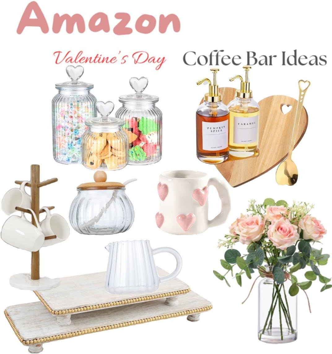 Reallnaive 2PCS Valentine's Day Glass Cups with Handle Heart Mugs 12 OZ Hearts Glass Cups Gifts C... | Amazon (US)