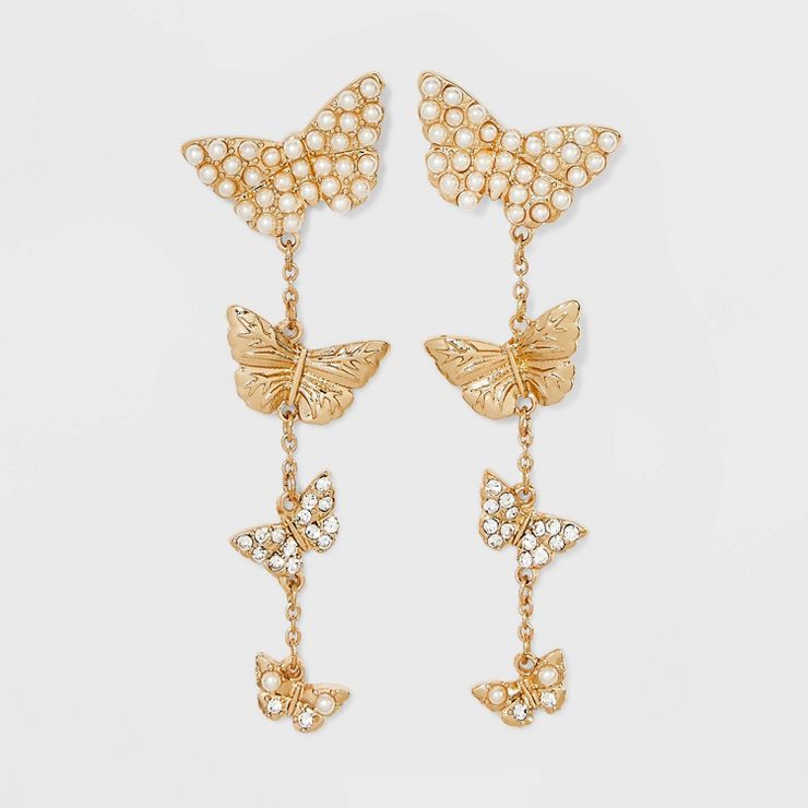 SUGARFIX by BaubleBar Pearl Butterfly Statement Earrings - Gold | Target