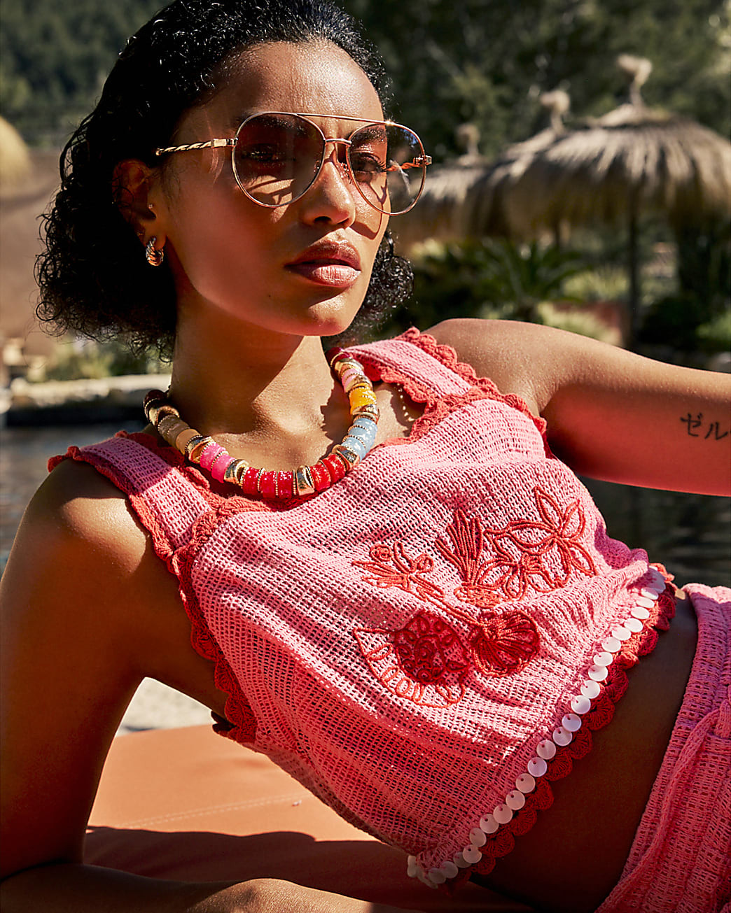 Pink Crochet Cropped Shell Trim Top | River Island UK & IE