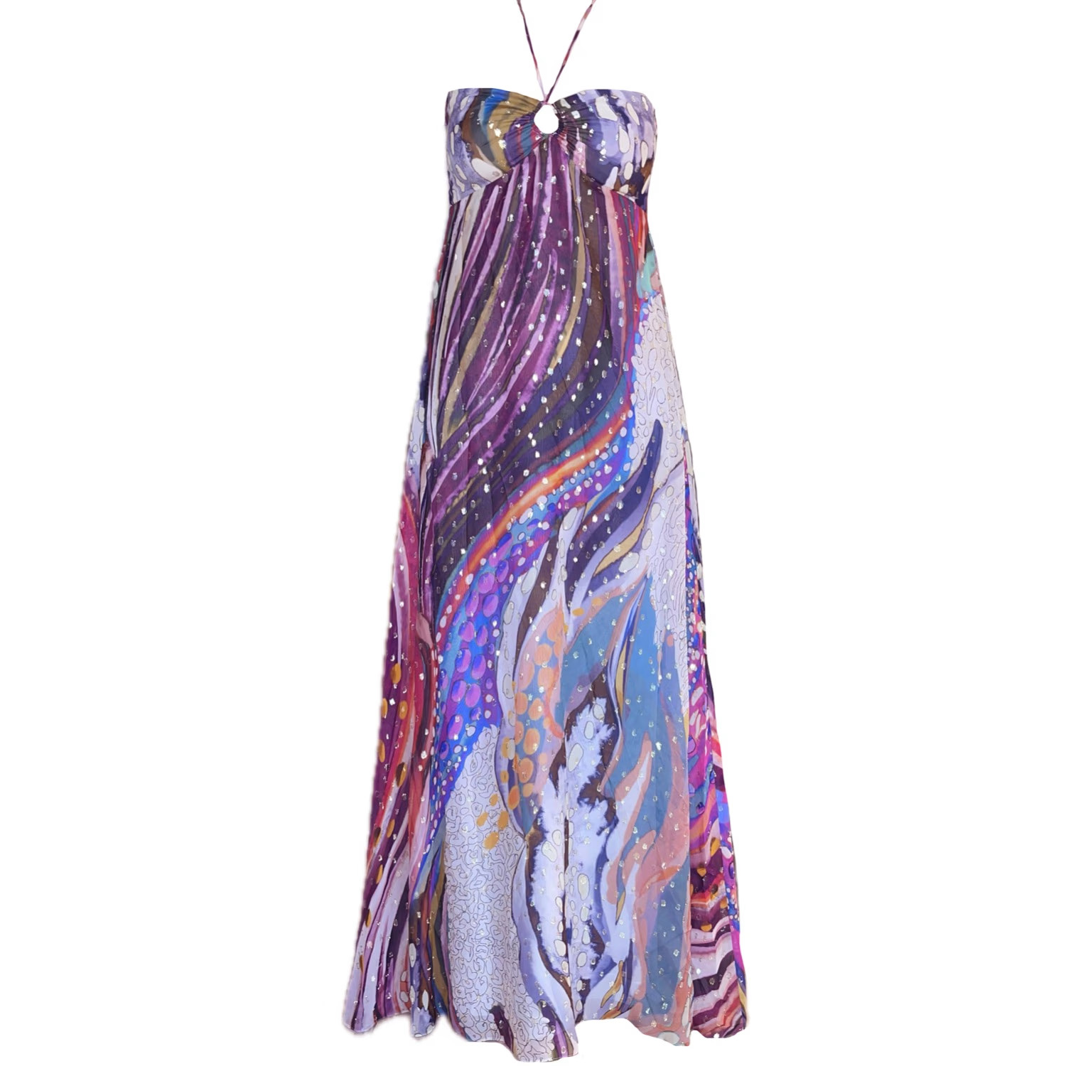 Forgot About You Flowy Bandeau Viscose Lurex Maxi Dress - Milky Way | Wolf & Badger