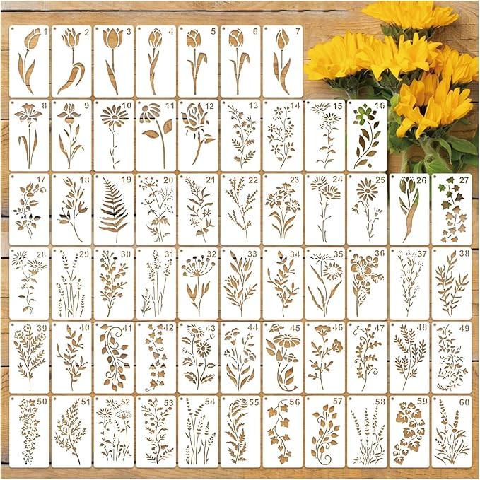 60pcs Small Floral Stencils for Painting on Wood Reusable Flower Wildflower Stencil Templates for... | Amazon (US)