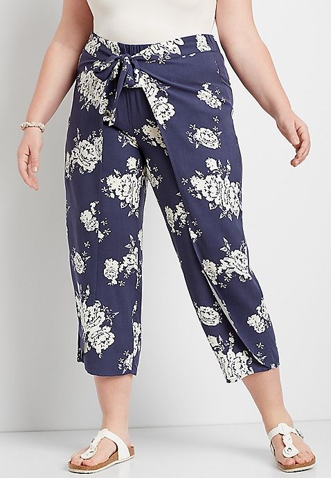 Plus Size Navy Floral Flyaway Pant | Maurices