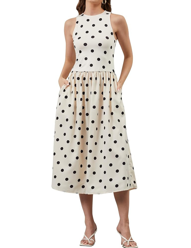 Women Summer Sleeveless Midi Dress Casual High Neck Patchwork Tank Sundress Flowy Boho A Line Dre... | Amazon (US)