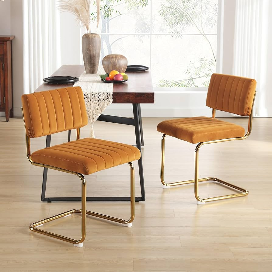 ONEVOG Orange Velvet Dining Chairs Set of 2, Upholstered Kitchen Dining Room Chair, Comfy Dinner ... | Amazon (US)