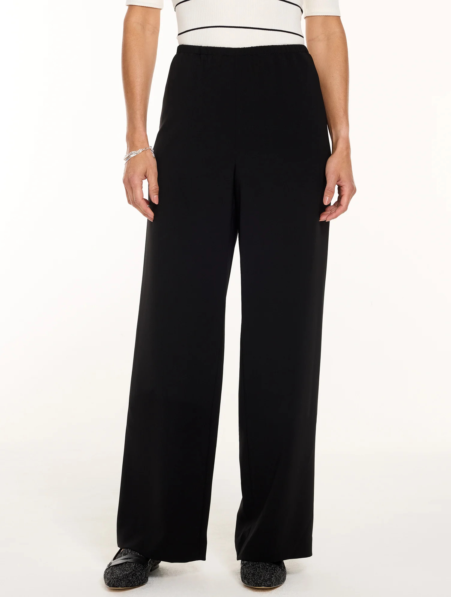 Plus Petite - Polished Crepe Wide Leg Pull-On Pants - Ivory - 2X Talbots | Talbots