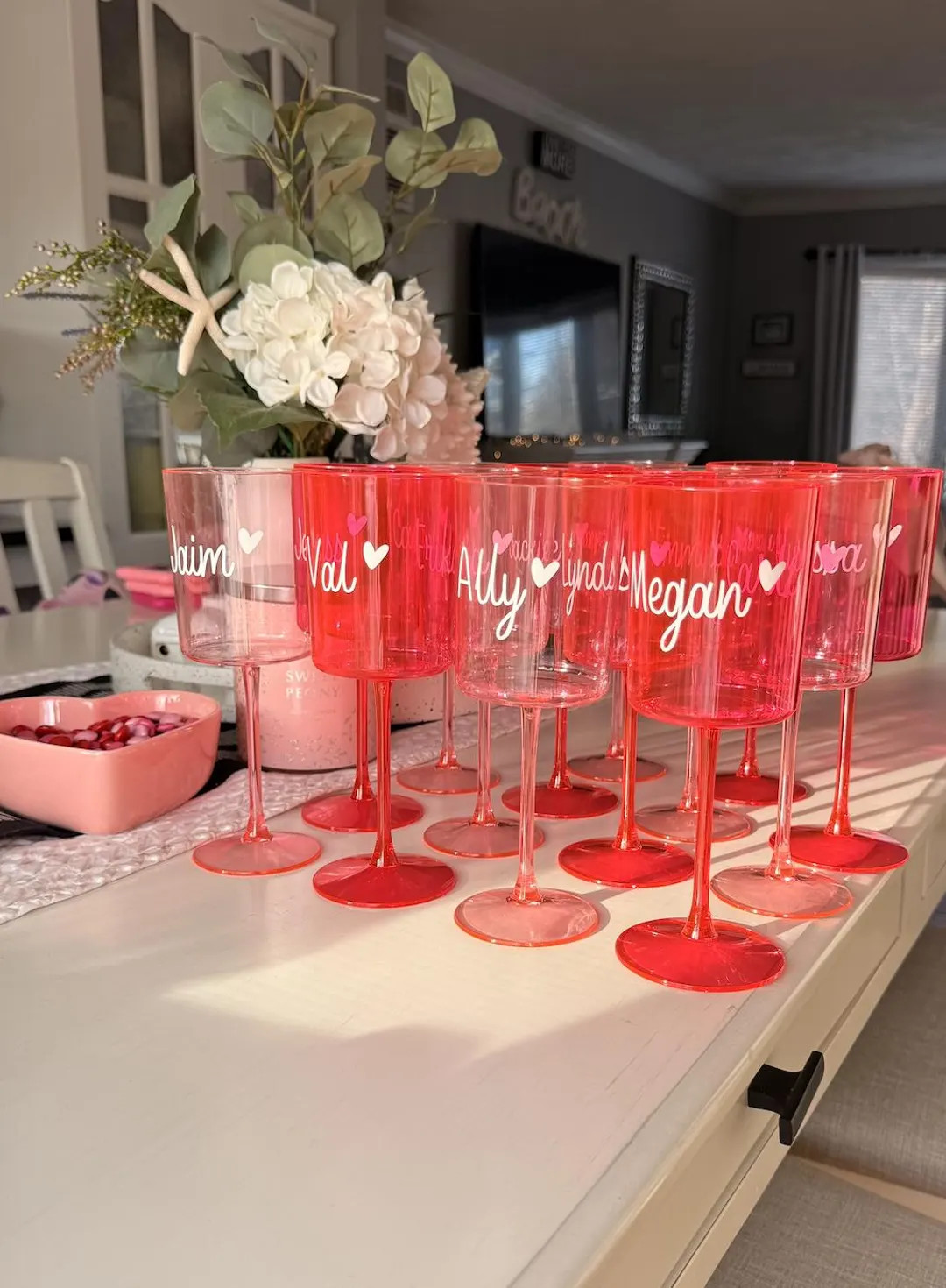 Galentine's Pink Custom Wine Glasses | Personalized Name Cups for Bachelorette Party, Bridesmaid ... | Etsy (US)