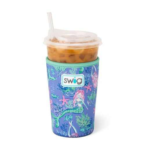 Swig Life Medium Iced Cup Coolie, Standard 22oz Iced Coffee Cup Insulator Sleeve with Handle, Neoprene Insulated Coolie Keeps Drinks Cold (Under the Sea) | Amazon (US)
