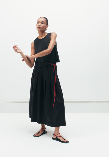 Ivy Pleated Linen Blend Midi Skirt | Hush UK