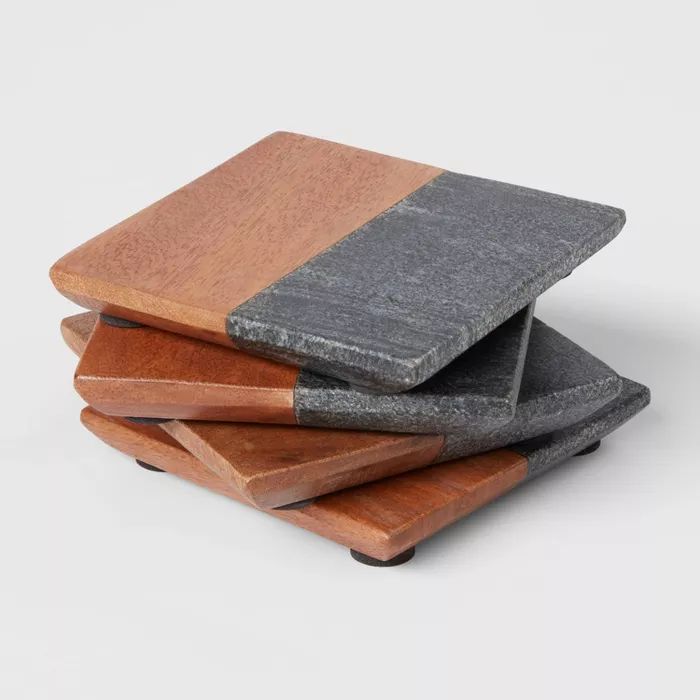 4pk Marble and Wood Coasters Dark Gray - Threshold™ | Target