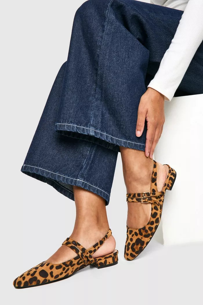 Leopard Slingback Flats with Double Strap | boohoo (US & Canada)