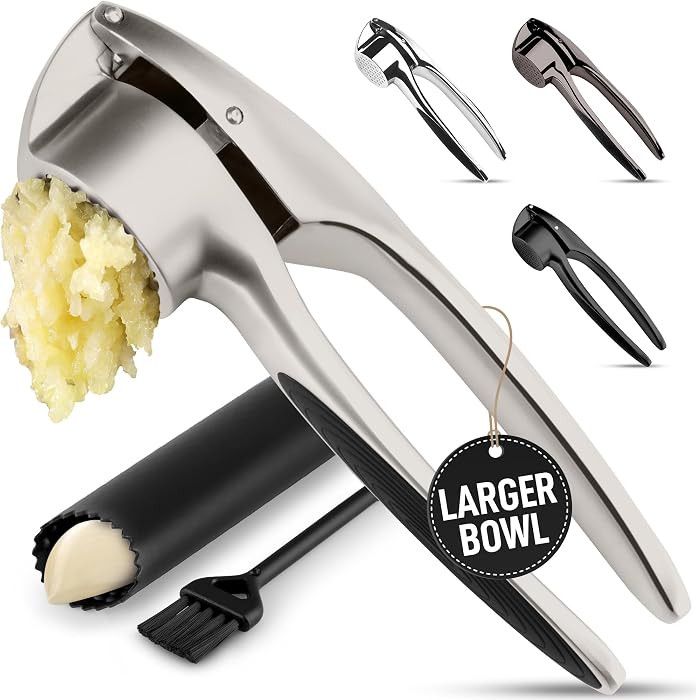 Zulay Kitchen Large Premium Garlic Press Set – Rust Proof & Dishwasher Safe, Bigger Bowl Garlic... | Amazon (US)