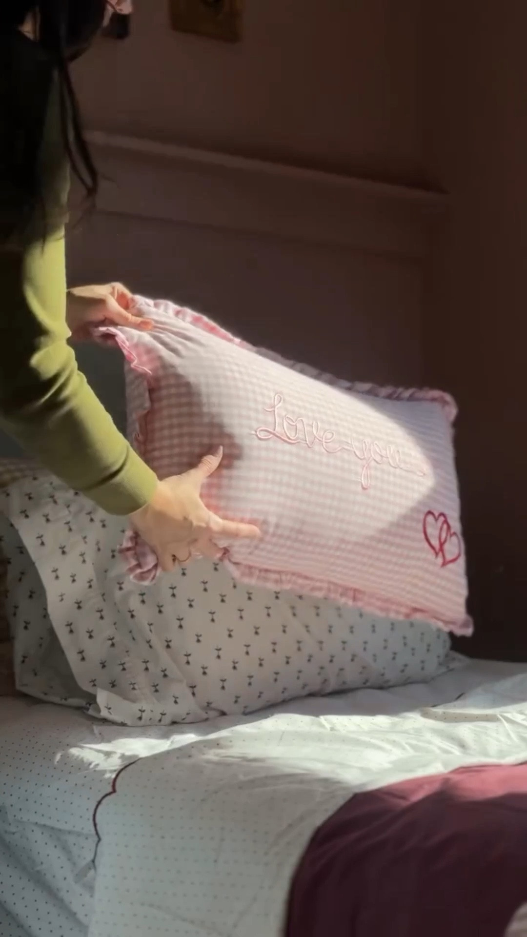 Even though the Pink Room naturally feels like it was made for Valentine’s Day, it felt right to lean in and add a few extra touches of whimsy, pink, and red.

These scalloped polka dot sheets were the starting point for this mini refresh, and when I found the pink gingham Valentine’s Day lumbar pillows, it truly felt like a little textile dream.

Everything else is bedding I’ve collected over the years. I simply swapped a few duvet covers and mixed and matched pillowcases. One of my favorite things is getting to shop our own linen closet.

Should I do a pattern-mixing series?

And if you’d like to shop some of my favorite finds from the Pink Room, including these sheets, just COMMENT below 🤍

-

https://liketk.it/5Mo7w
