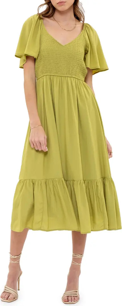 Flutter Sleeve A-Line Midi Dress | Nordstrom Rack