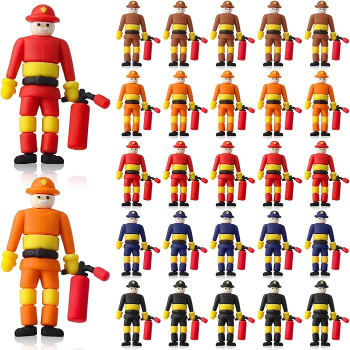 50 Pcs Mini Fireman Figurines Bulk, Small Firefighter Action Figures Toys, Fireman Party Favors Cake Toppers for Firefighter Themed Birthday, Goodie Bag Fillers | Amazon (US)