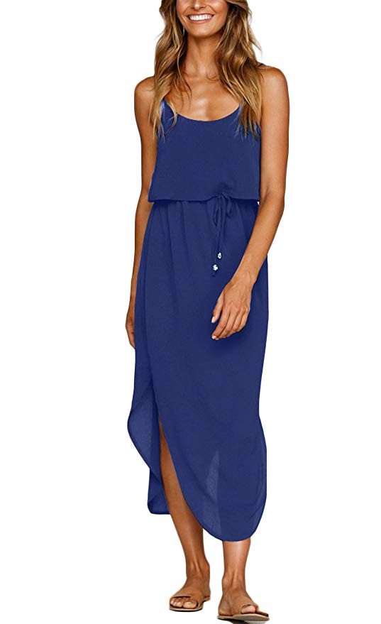 NERLEROLIAN Women's Adjustable Strappy Split Summer Beach Casual Midi Dress | Amazon (US)