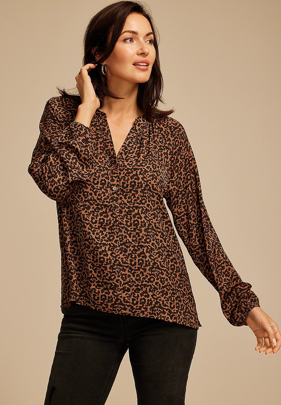 Leopard V Neck Blouse | Maurices