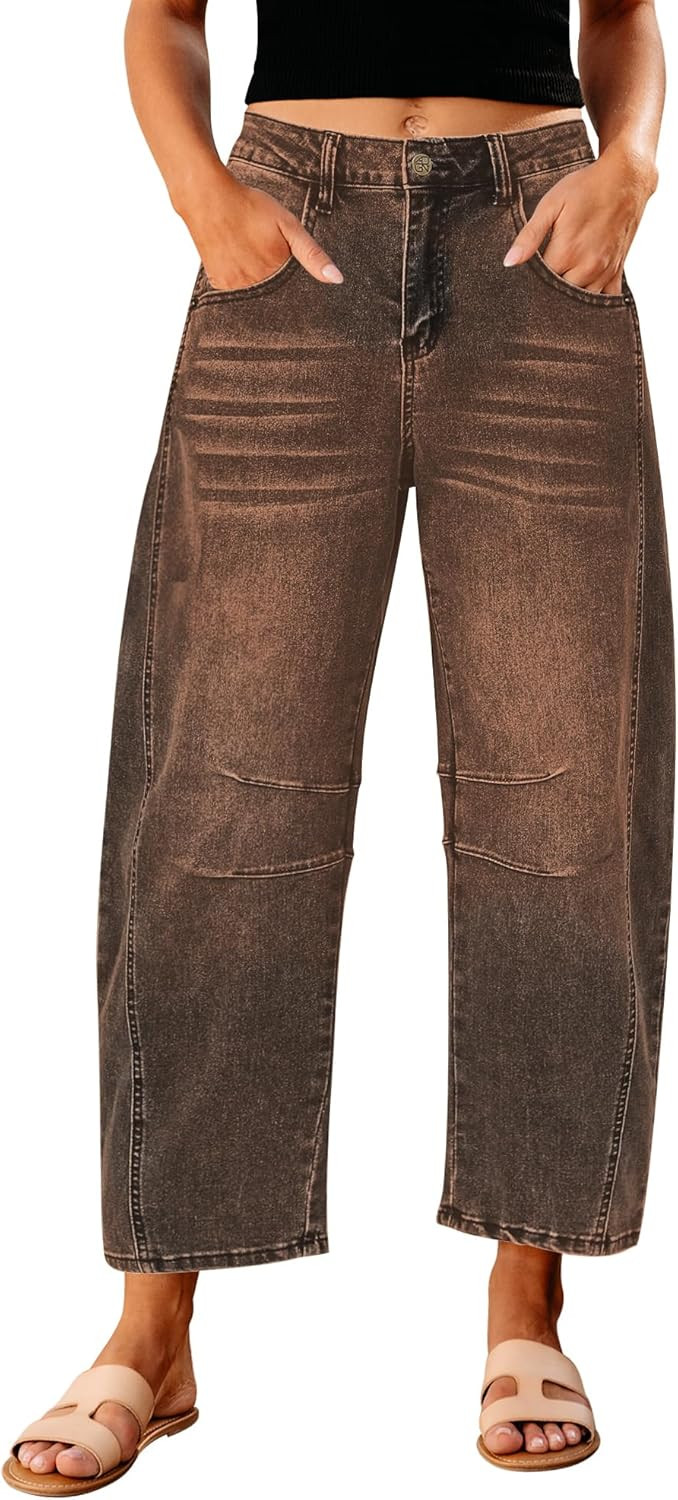 GRAPENT Barrel Jeans for Women High Waist Baggy Cropped Stretch Denim Pants | Amazon (US)