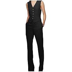 Women's 2 Piece Outfits Solid Vest Pants Suit V Neck Waistcoat Summer Sets | Amazon (US)