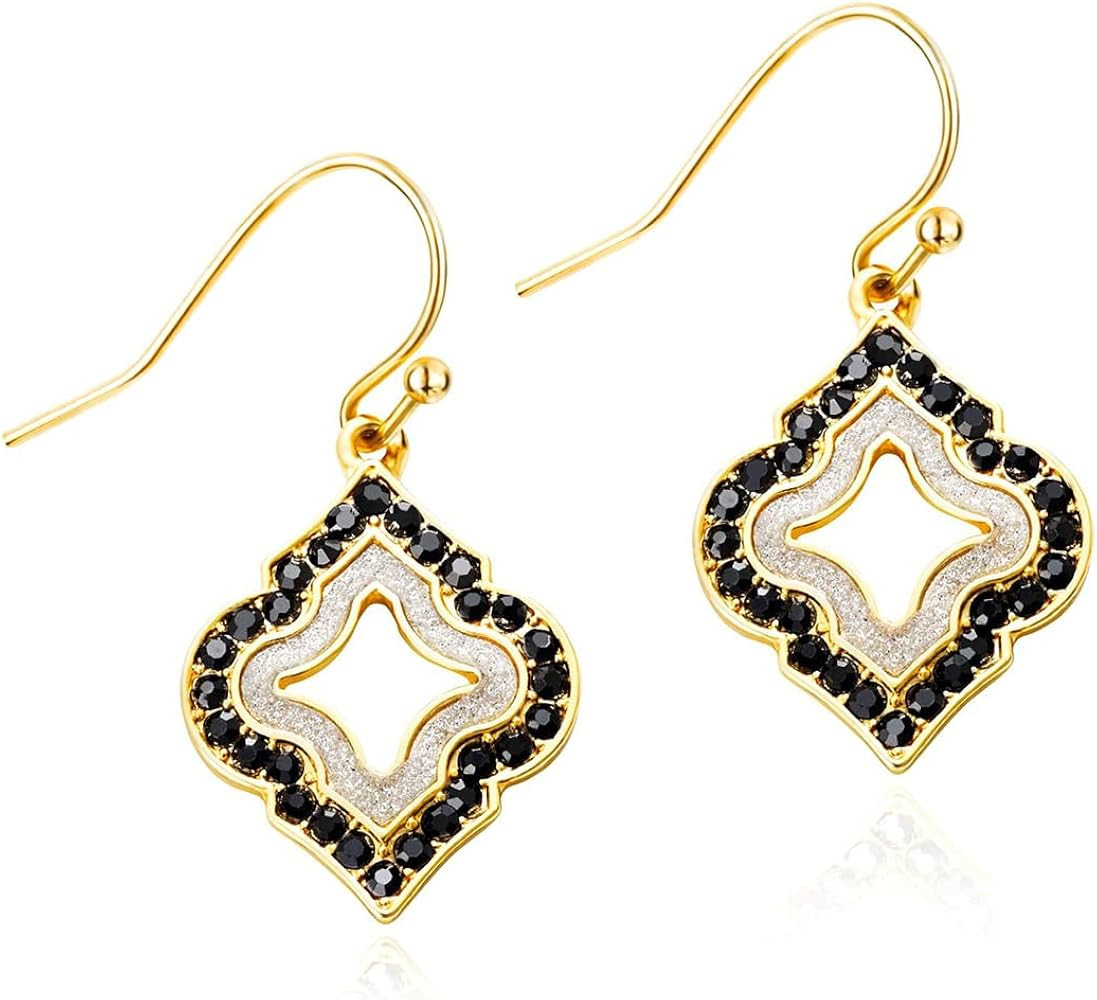 Gold Dangle Earrings: Black Diamond Drop Dainty Rhombus Bohemian Fashion Jewelry for Women | Amazon (US)