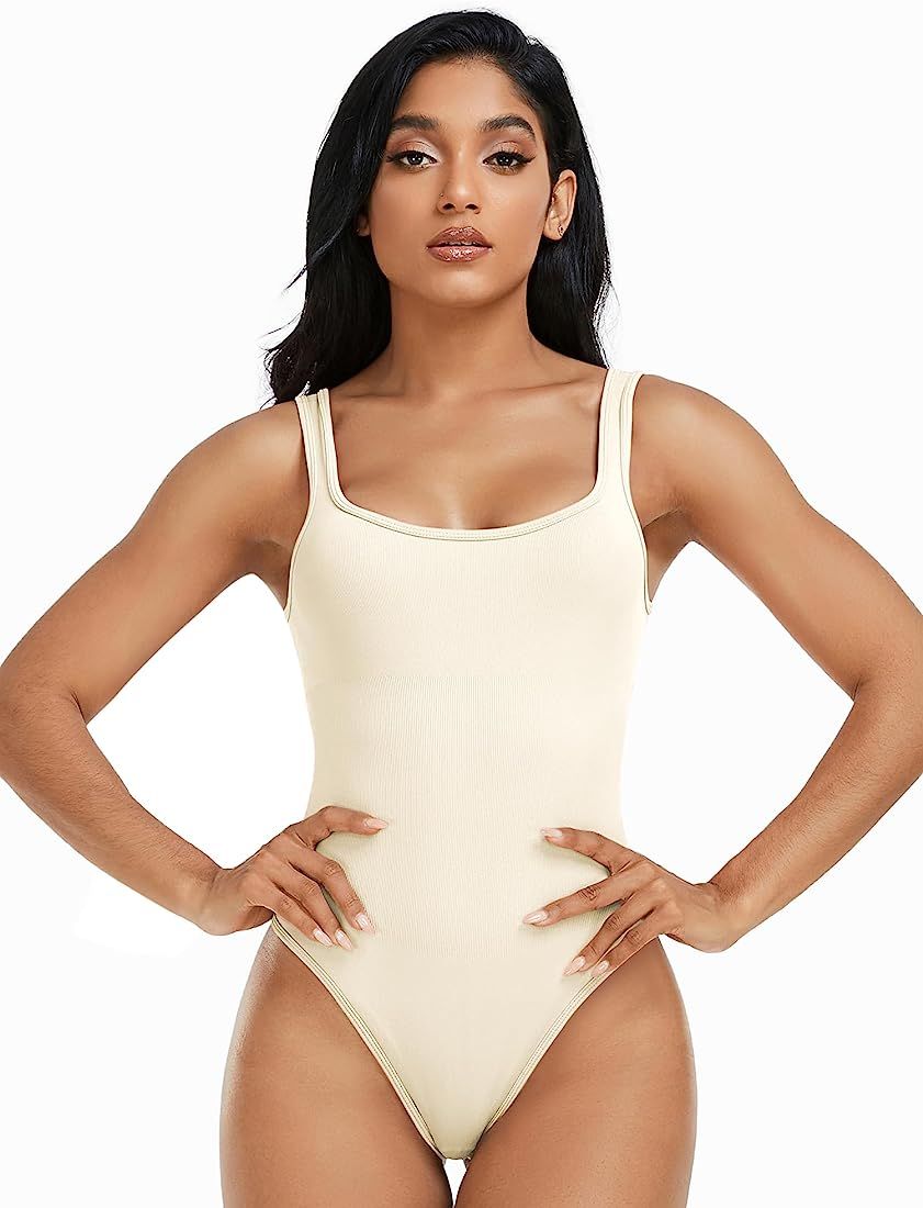 Reosse Women's Square Neck Sleeveless Sexy Tummy Control Bodysuit Shapewear Tank Top | Amazon (US)