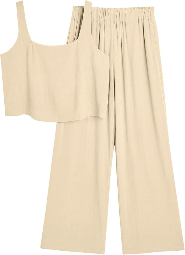 AUTOMET 2 Piece Summer Outfits for Women Casual Soft Lounge Matching Sets Two Piece Linen Crop To... | Amazon (US)