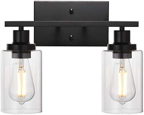 MELUCEE 2-Light Black Wall Sconce Industrial Vintage with Clear Glass Shade and Metal Base, Bathr... | Amazon (US)