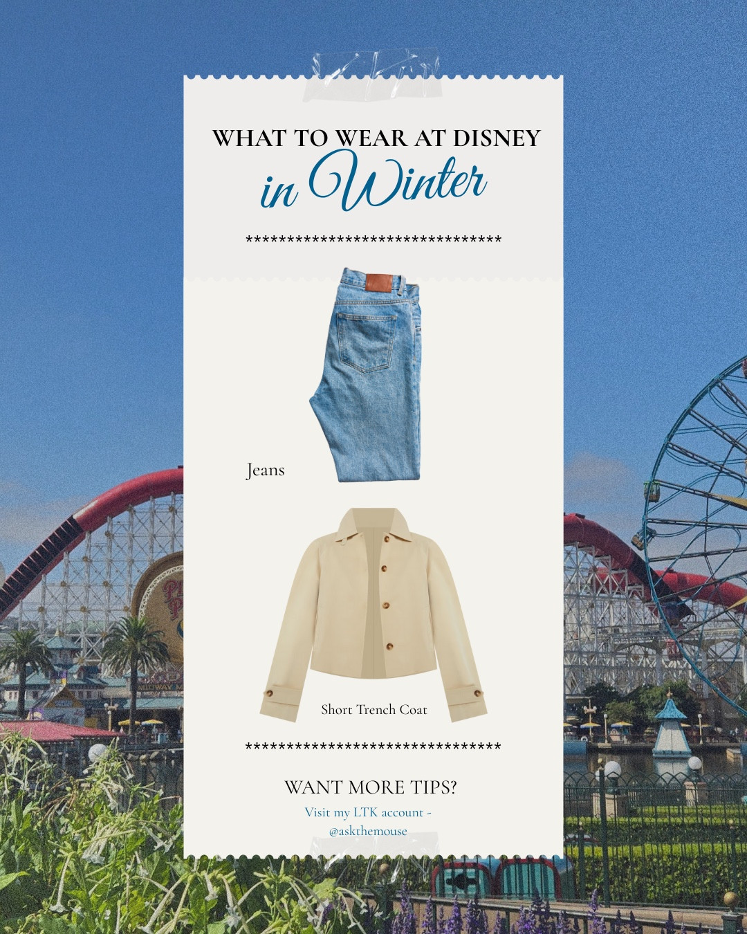 Winter at Disney is all about layers you can shed, shoes that won't betray you, and outfits that work from rope drop to fireworks.
Save this for your next winter Disney trip ❄️

#AskTheMouse #DisneyOutfit #DisneyStyle #DisneyWinter #WaltDisneyWorld #DisneyFashion #DisneyTips #ParkStyle #DisneyOutfitIdea


#LTKTravel #LTKootd #LTKSeasonal