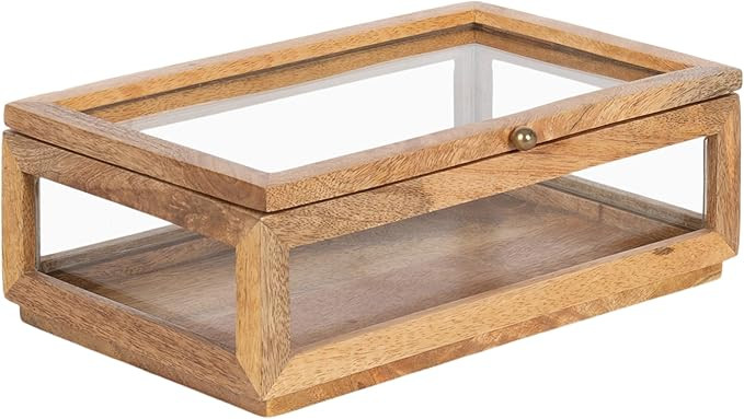 Kate and Laurel Curiel Decorative Glass Box for Tabletop Storage, 10 x 6 x 4, Clear Glass and Nat... | Amazon (US)