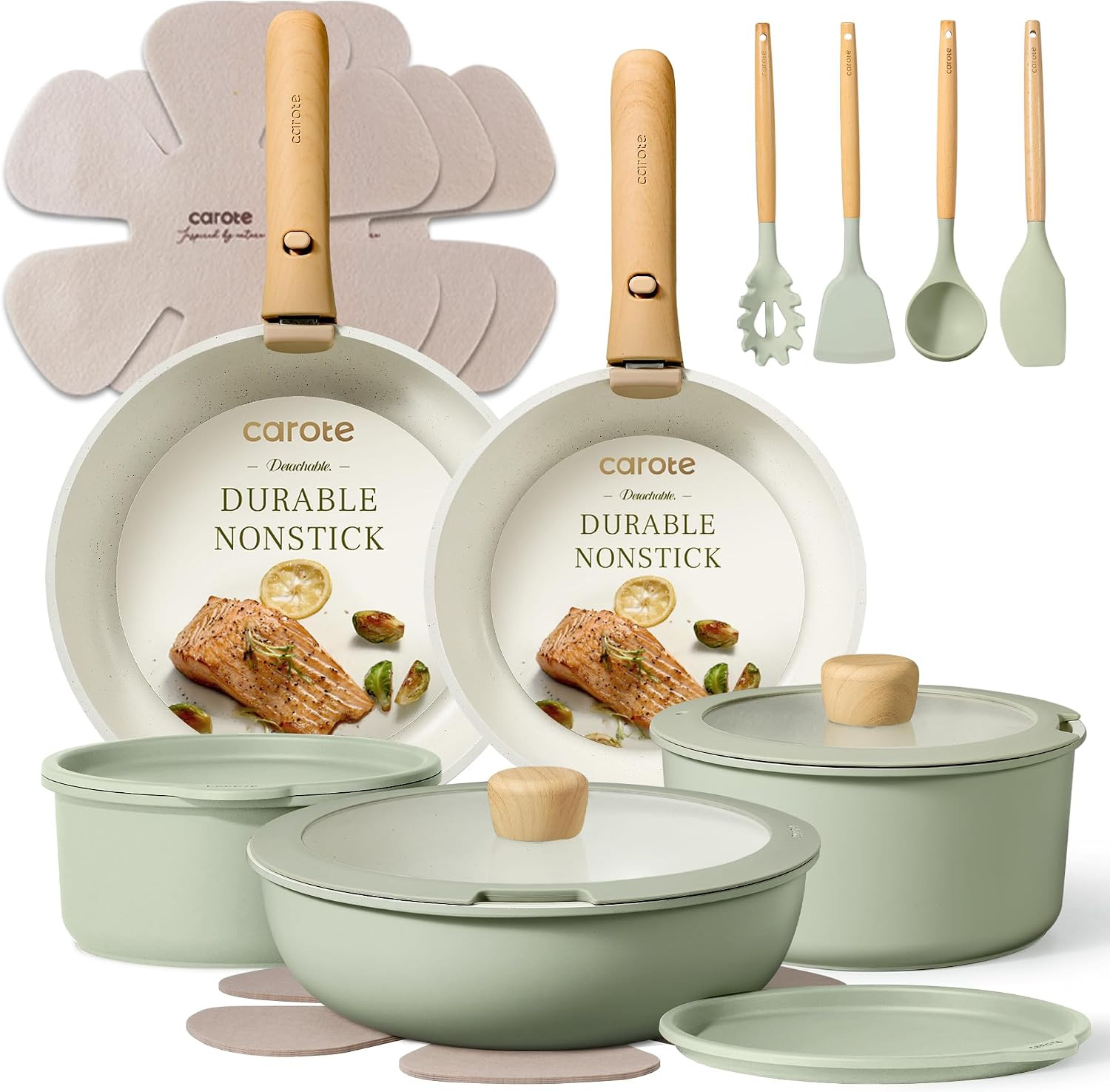 CAROTE Pots and Pans Set, Nonstick Cookware Set Detachable Handle, 19pcs Induction Kitchen Cookwa... | Amazon (US)