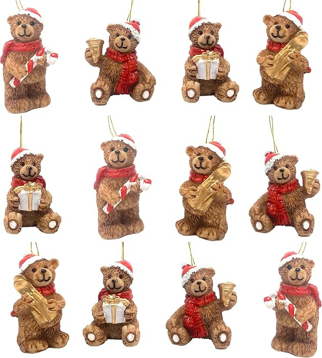 Bear Christmas Tree Ornaments - Set of 12 Bears Wearing Santa Claus Hats - Four Assorted Poses -$... | Amazon (US)