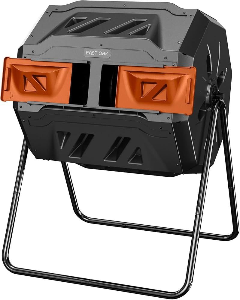 East Oak Compost Tumbler Outdoor, 43-Gallon Tumbling Compost Bin with 2 Sliding Orange Doors & Ae... | Amazon (US)