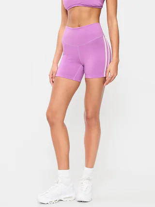 High-Waisted PowerChill Side-Stripe Biker Shorts -- 5-inch inseam | Old Navy (US)