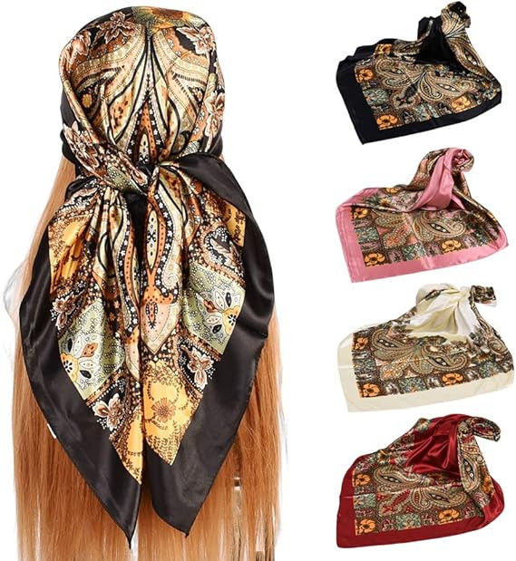 upeilxd 4Pcs Silk Head Scarves for Women Satin Hair Scarf 35”Large Square Bandana Silk Like Nec... | Amazon (US)