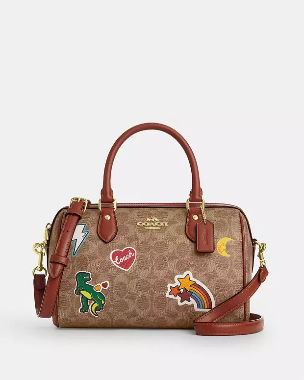 Rowan Satchel Bag In Signature Canvas With Sticker Print | Coach Outlet US