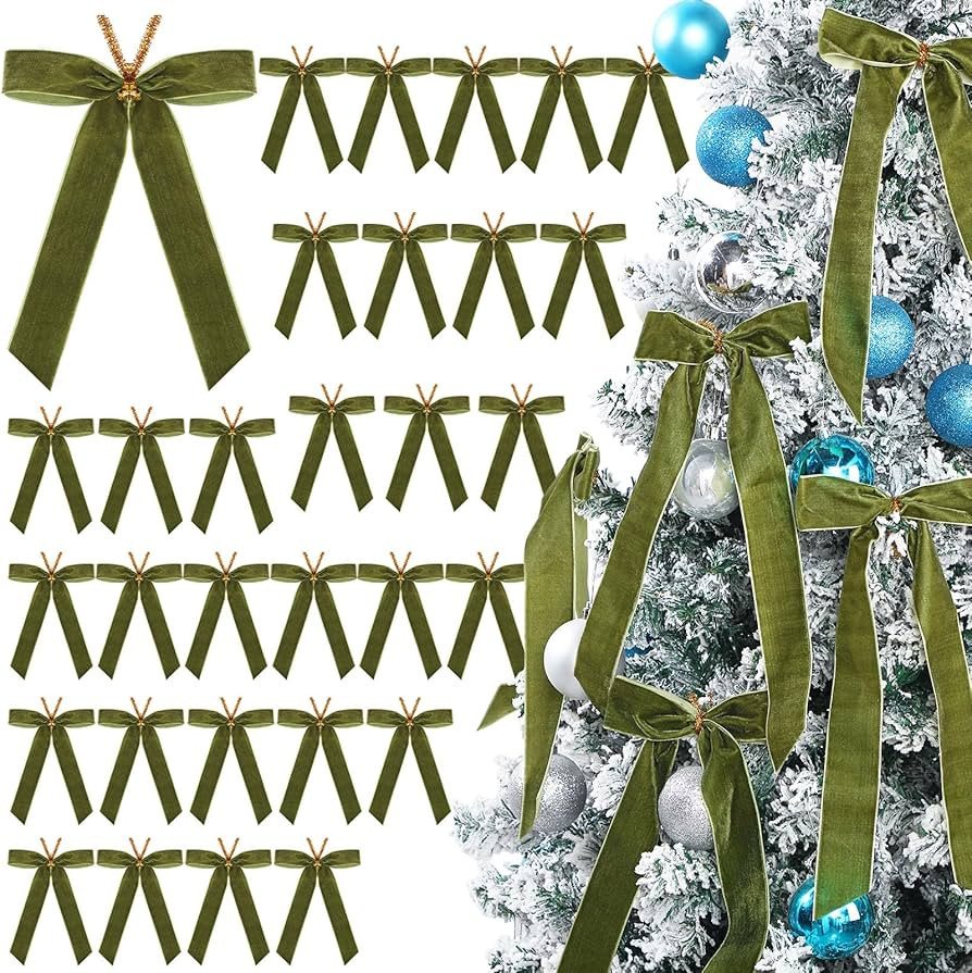 Riceshoot 30 Pcs 6.3 x 11 Inch Velvet Christmas Bow, Rustic Crafts Gift Bows Nice for Christmas T... | Amazon (US)