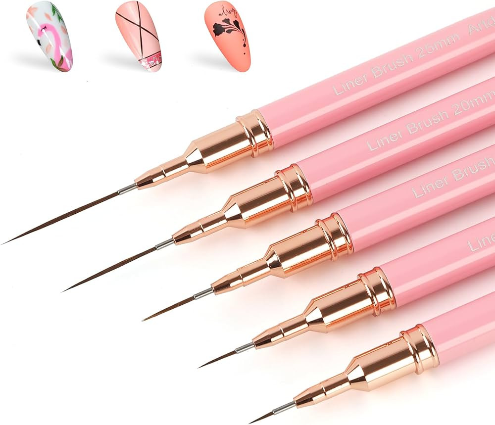 Artdone Metallic Nail Art Pens, Liner Brushes Set, 5PCS Pink Color Nail Tools For Long Lines, Thi... | Amazon (US)