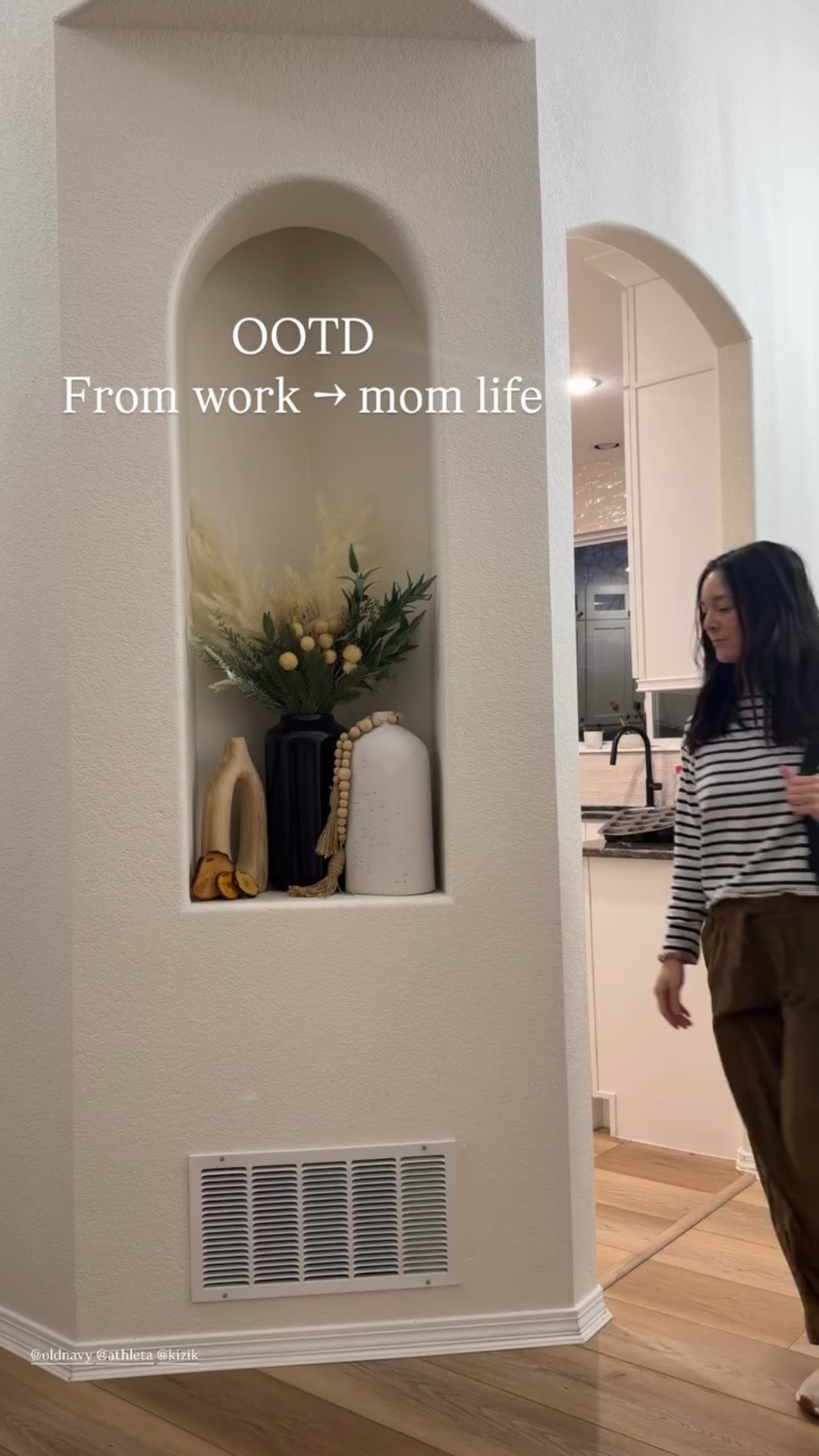 OOTD 
From work -> mom life  @oldnavy @athleta @kizik these baggy corduroy pants have an elastic band and are so comfy! Wearing an xs petite. The stripe shirt is  cropped . Athleta bag doubles as a diaper bag 

#LTKootd #LTKmomlife #LTKgrwm