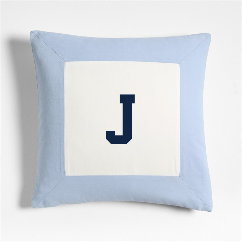 Legacy Border Organic Cotton Monogrammable 20"x20" Sky Blue Throw Pillow Cover + Reviews | Crate ... | Crate & Barrel