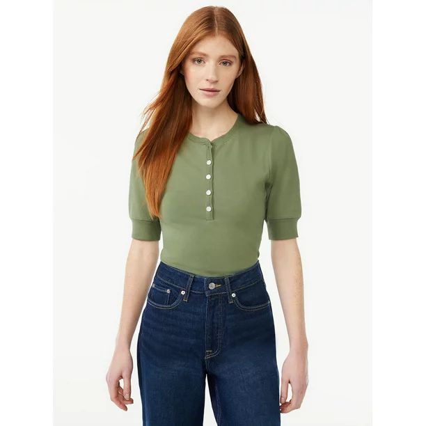 Free Assembly Women's Henley Bodysuit with Short Sleeves | Walmart (US)