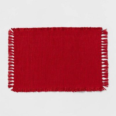 34" x 20" Jute Solid with Fringe Rug Red - Threshold™ | Target