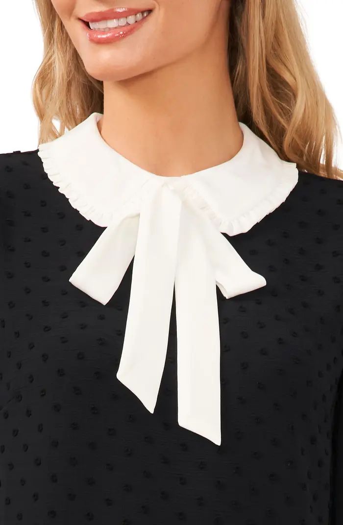 Bow Collar Long Sleeve Clip Dot Blouse | Nordstrom