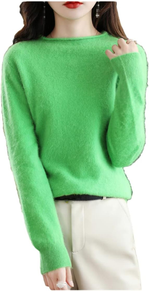 Hamthuit Mink Cashmere Pullover Round Neck Women's Sweater Casual Basic Knitwear Blouse Pull Loos... | Amazon (US)