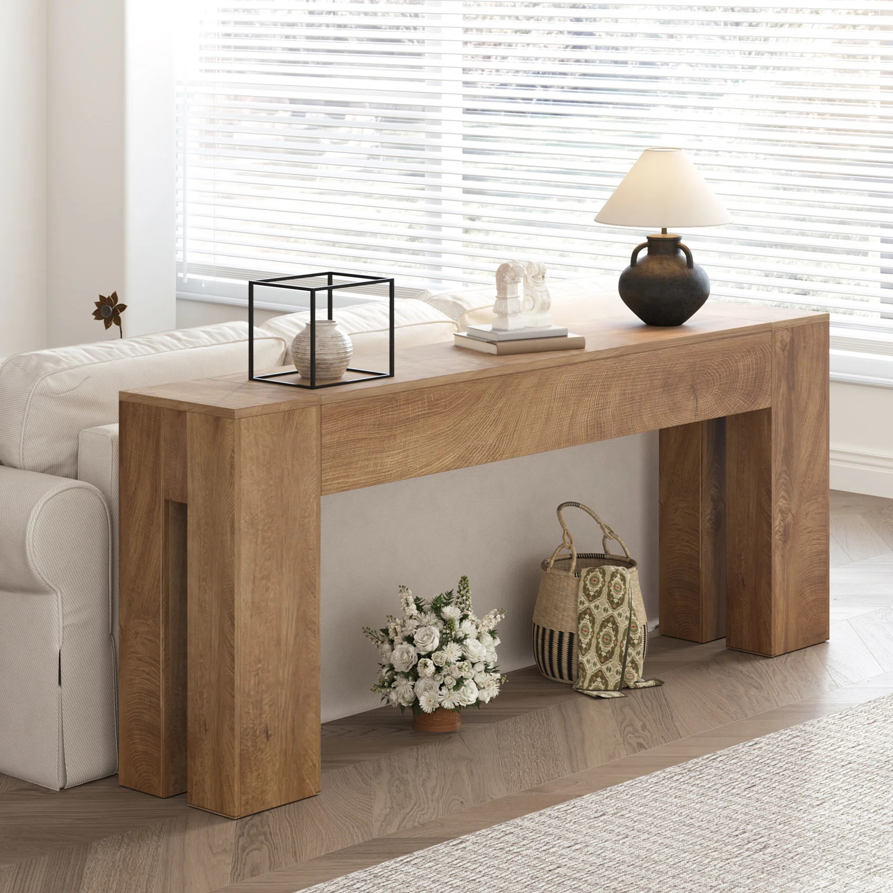 Farmhouse Long Sofa Console Table For Entryway Living Room Hallway Foyer Entrance, Wood Behind Co... | Wayfair North America